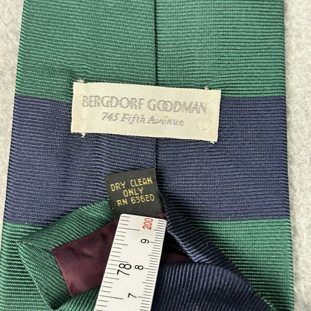 Vintage Bergdorf Goodman Silk Tie Navy Green Regimental Stripe USA 57x4